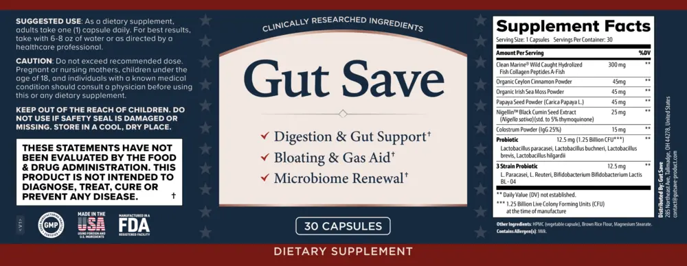 Gut Save supplement label